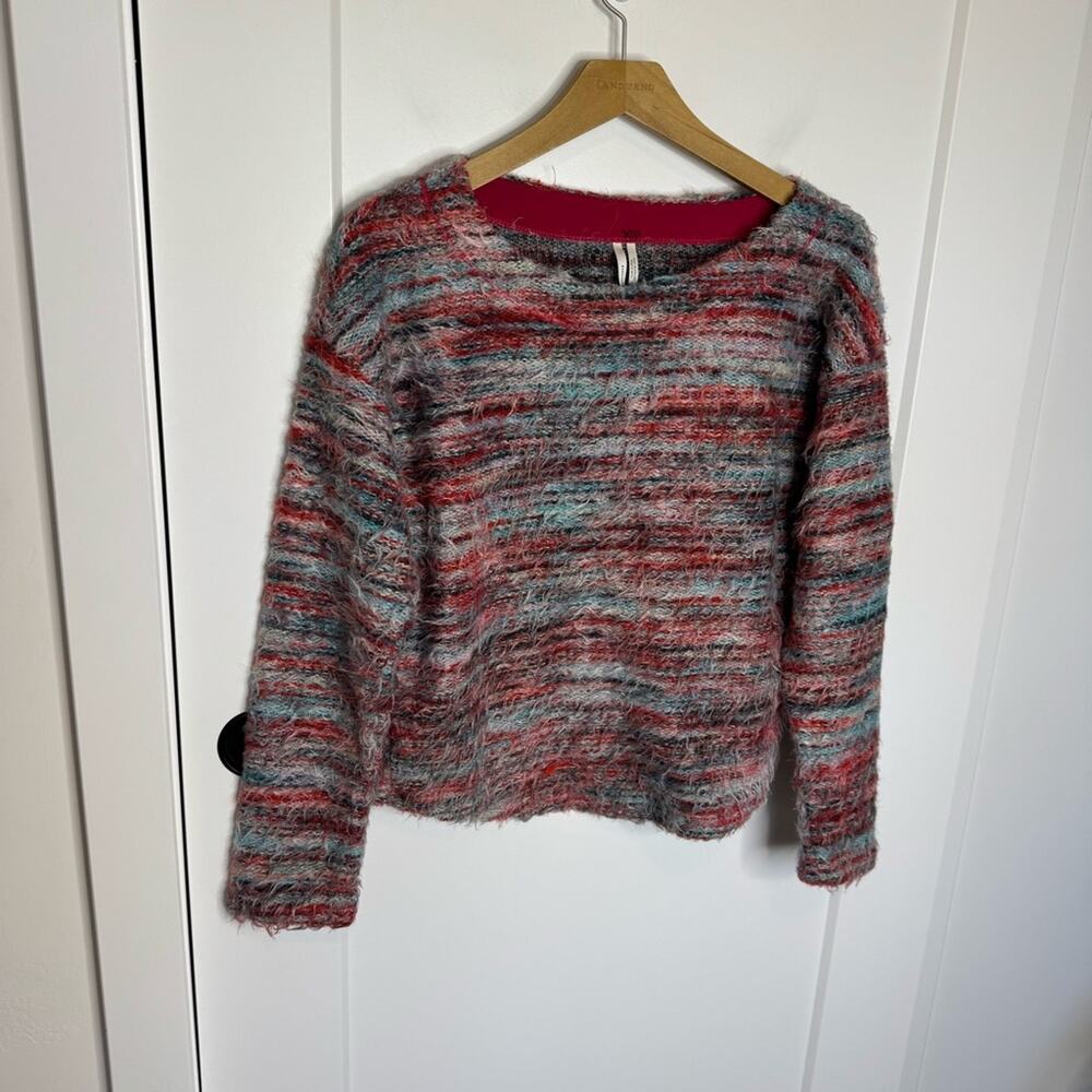 Anthropologie Eyelash Fuzzy Multicolor Boxy Sweater Size Small